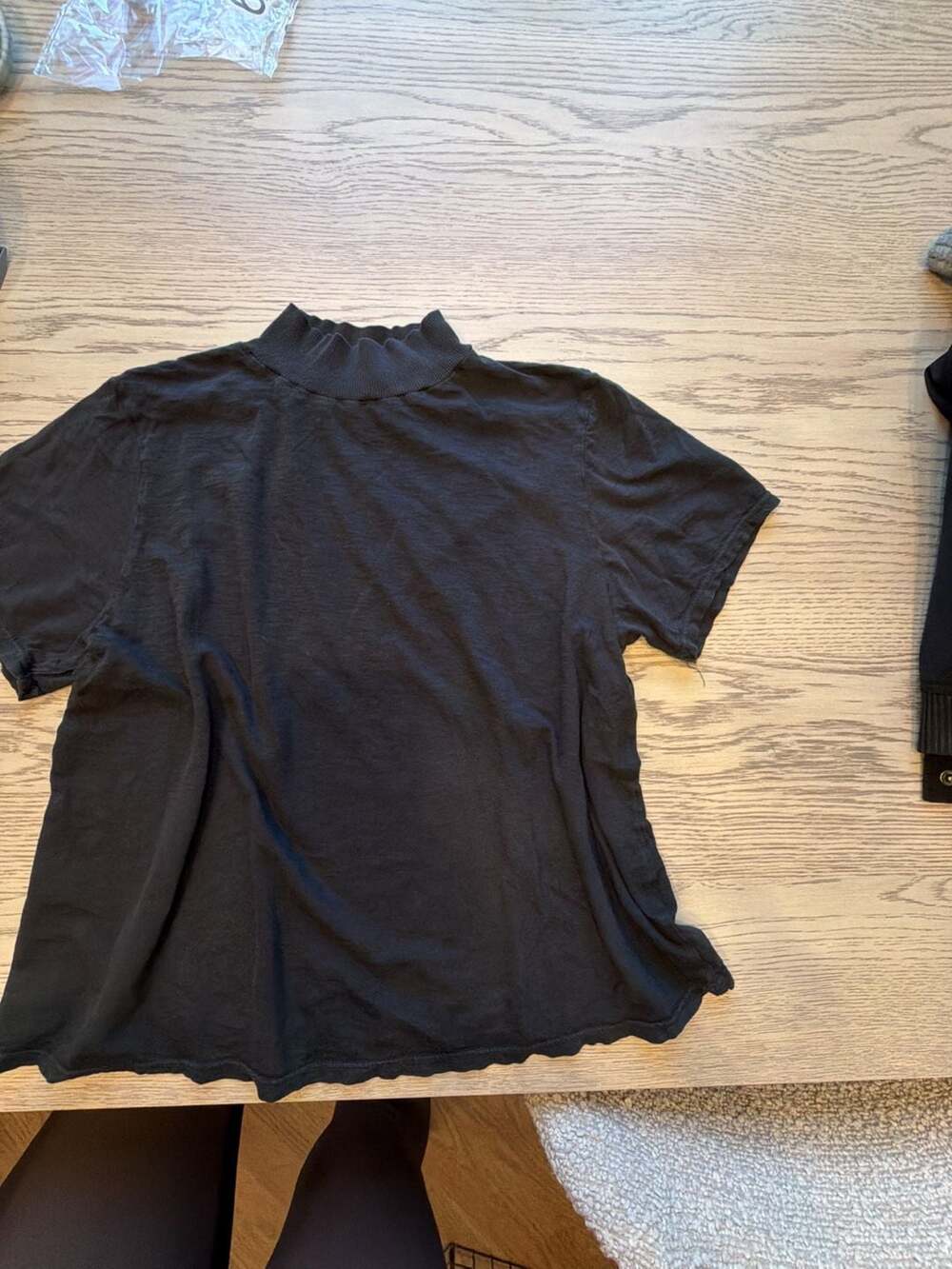 Michael Stars Mock Neck Short Sleeve T-Shirt Size OS Black Cotton